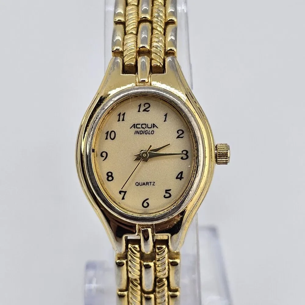 Acqua Timex Women's Watch 23MM‎ Gold Dial Two Tone Bracelet Band 7